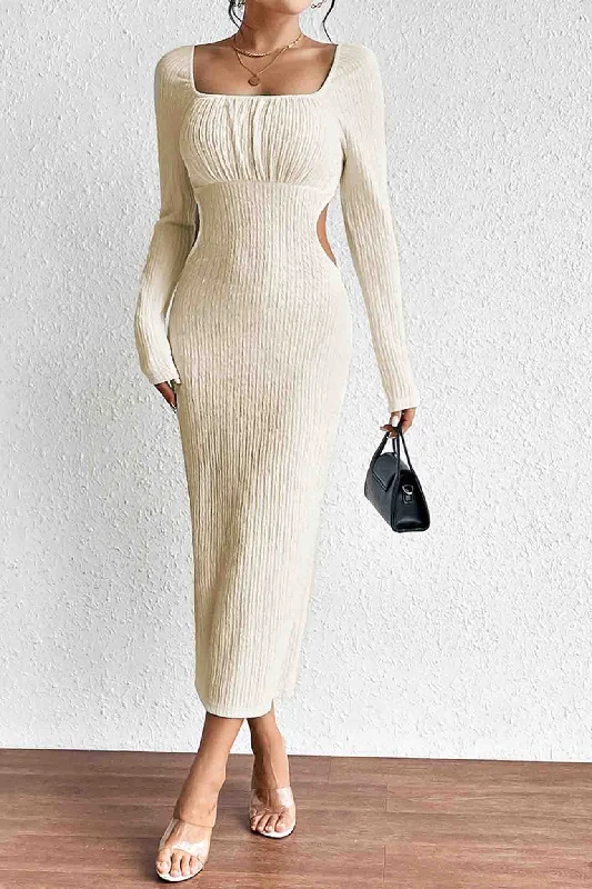 TastyHottie - Square Neck Long Sleeve Cutout Knit Dress Best midi dresses for curvy figures