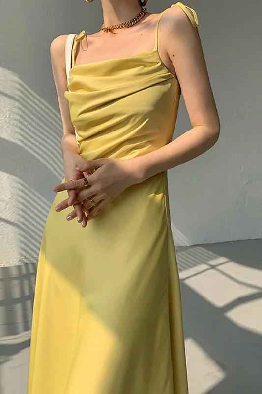 TastyHottie - Yellow Satin Ruched Cami Dress Elegant midi dresses