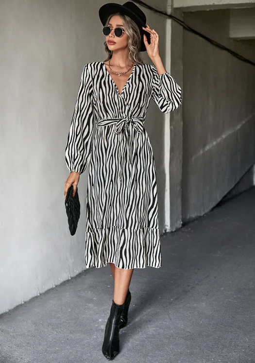 Cross V-neck Long Sleeve Dress Stretchy maxi dresses