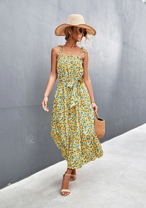 pleated floral medium and long dress Date night maxi dresses