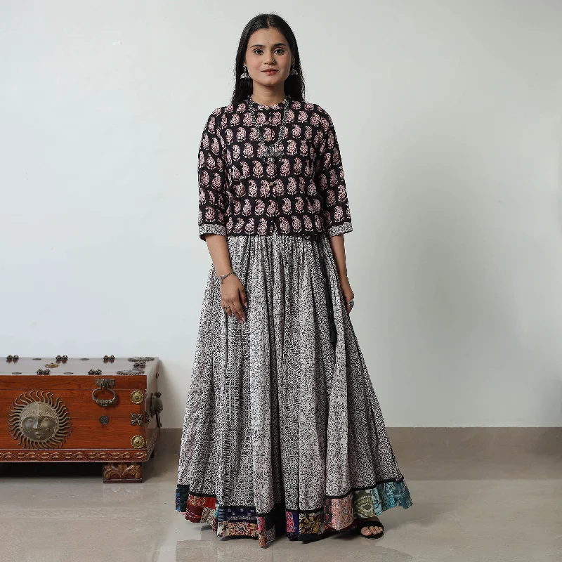 Grey - Bagh Print Skirt with 24 Kali Patchwork 13 Slit unclassified skirts