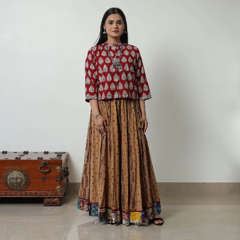 Brown - Bagh Print Skirt with 24 Kali Patchwork 16 Dark color unclassified skirts