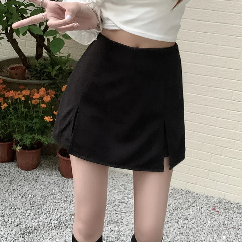 New Black White Summer Mini Split Skirts Sleek Mini Skirt