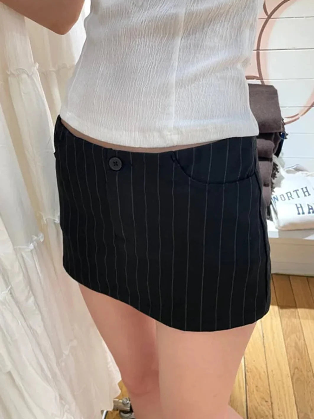 New Stripes Straight High Waist Mini Skirt Sleek Mini Skirt