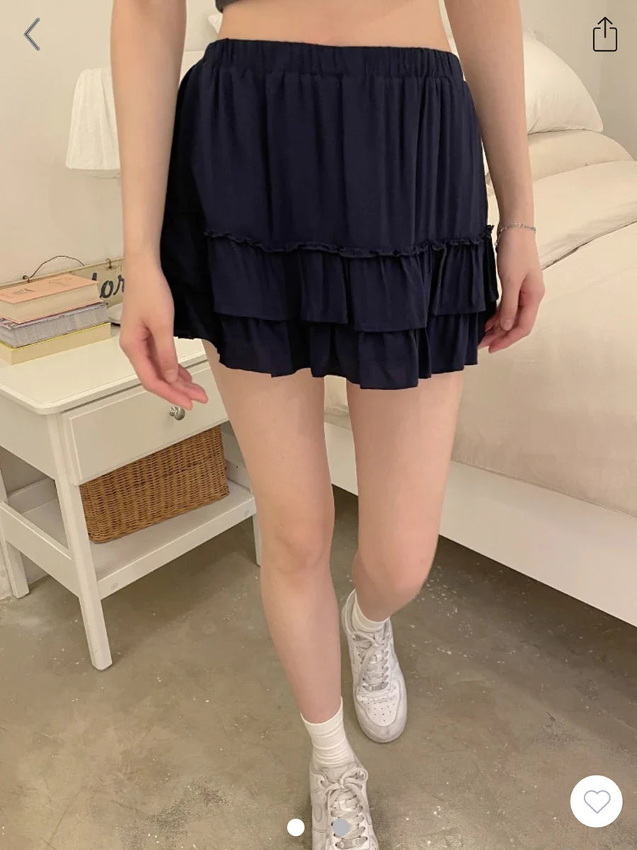 Solid Color Drawstring Fold High Waist Mini Skirt Casual Summer Skirt