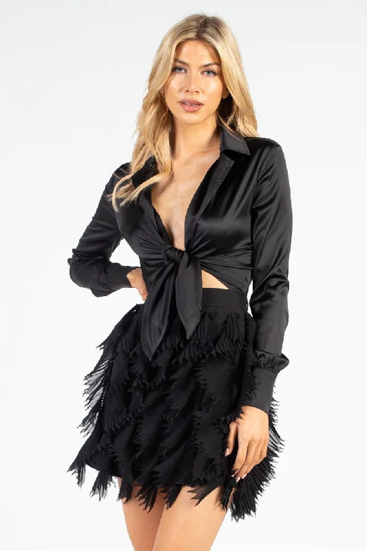 Katarina Multi Layer Fringe Mini Skirt Soft Leather Skirt