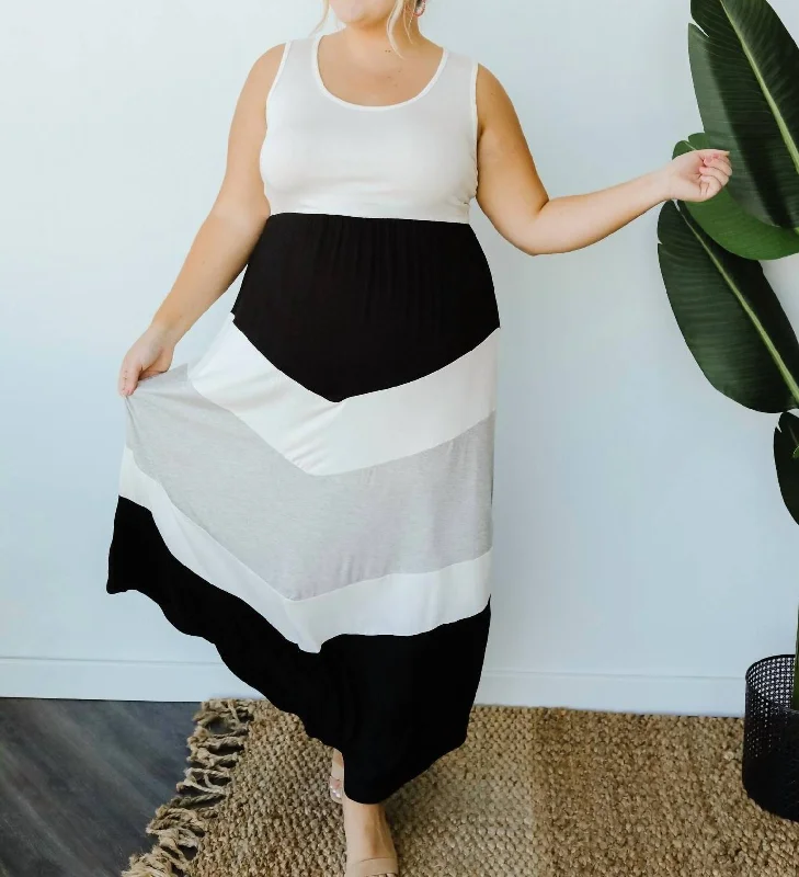 Chevron Skirt Tank Maxi Dress In Ivory Long sleeve maxi dresses