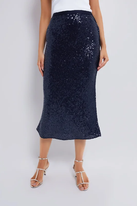 Deep Navy Sequin A-Line Skirt Mesh unclassified skirts