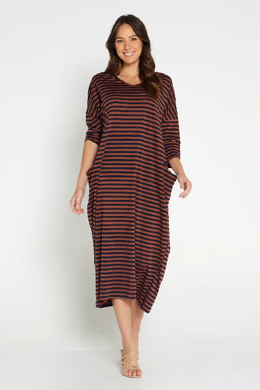 Emmy Maxi Dress - Brown Navy Stripe High-end maxi dresses