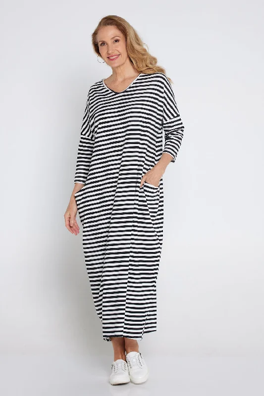 Emmy Maxi Dress - White Black Stripe Cute floral print maxi dresses