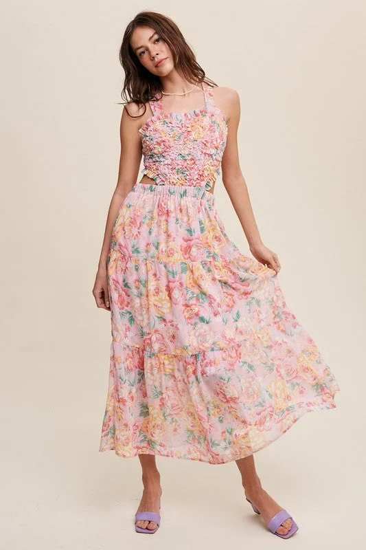 Floral  Dress Bubble Textured Two-Piece Style Maxi Dress Best maxi dresses for plus size