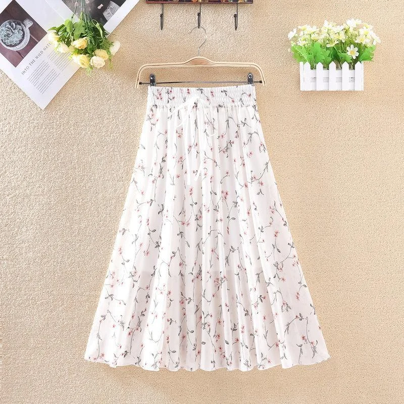 Floral Skirt Women's High Waist Mid-length Summer Fashion Casual Printed Chiffon Skirt Casual chic unclassified skirts