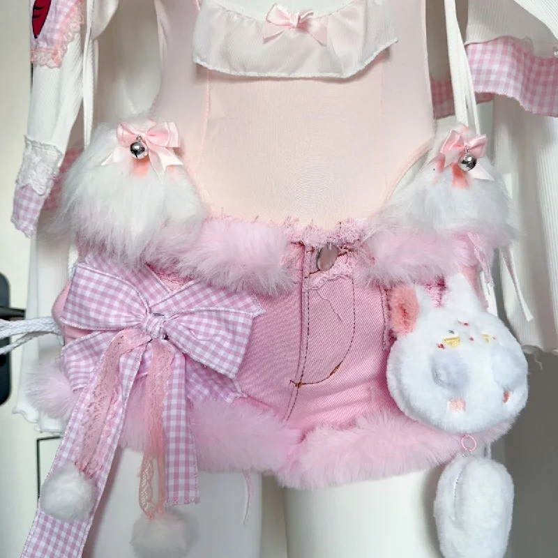 Furry shorts cat ears with bell squeaking doll Soft Mini Skirt