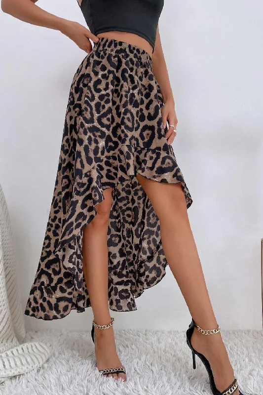 Leopard Ruffle Hem High-Low Skirt Y2K unclassified skirts