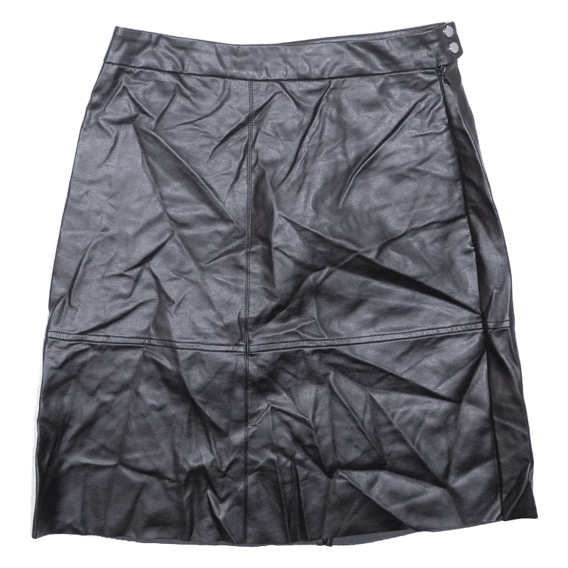 PIECES Leather Feel Womens Straight Skirt Black Knee Length Leather M Beach unclassified skirts