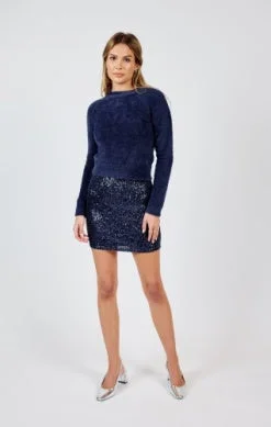 Sky High Sequin Mini Skirt Pleated Denim Skirt