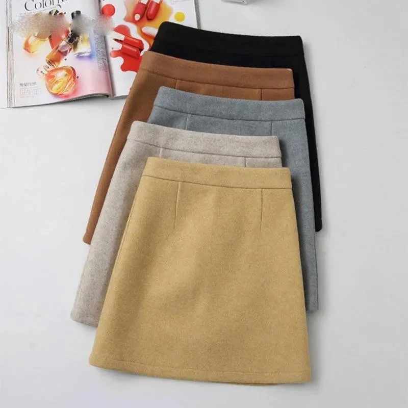 Woolen Skirt Female Autumn and Winter High Waist One Step Hip Skirt Half Skirt Woolen A-line Skirt Satin unclassified skirts