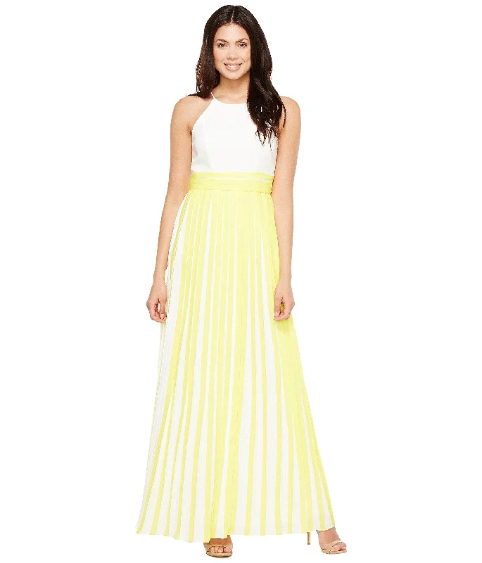 Aidan Mattox Pleated Brocatelle Halter Dress MN1E200900 - 1 pc Lemon In Size 6 Available Cotton unclassified dresses