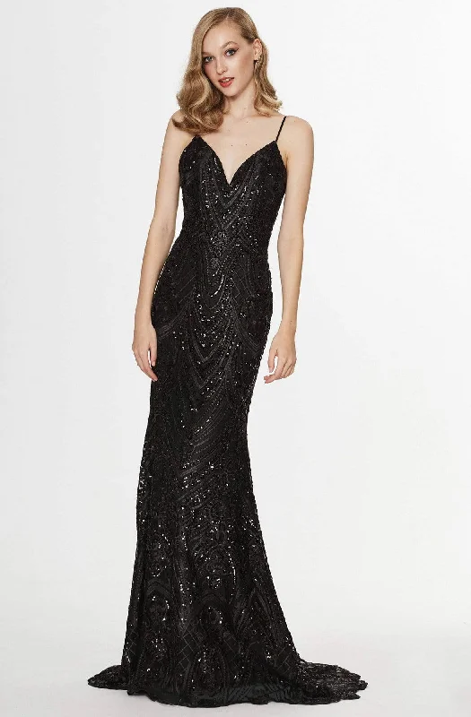 Angela & Alison - 91107 Bedazzled Plunging V-neck Trumpet Dress Chic unclassified dresses