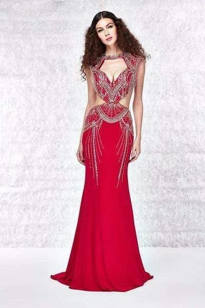 Angela & Alison - Jeweled Trumpet Dress 61171 - 1 pc Hot Red In Size 6 Available Silk unclassified dresses