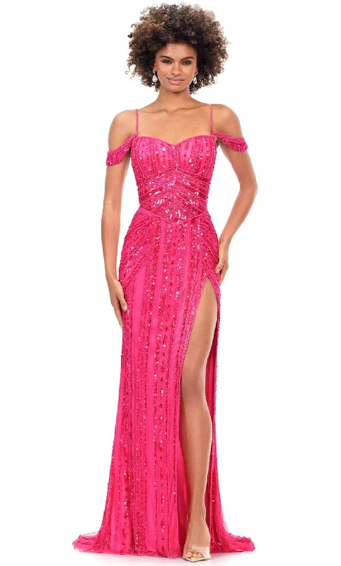 Ashley Lauren 11257 - Beaded High Slit Evening Gown Formal unclassified dresses