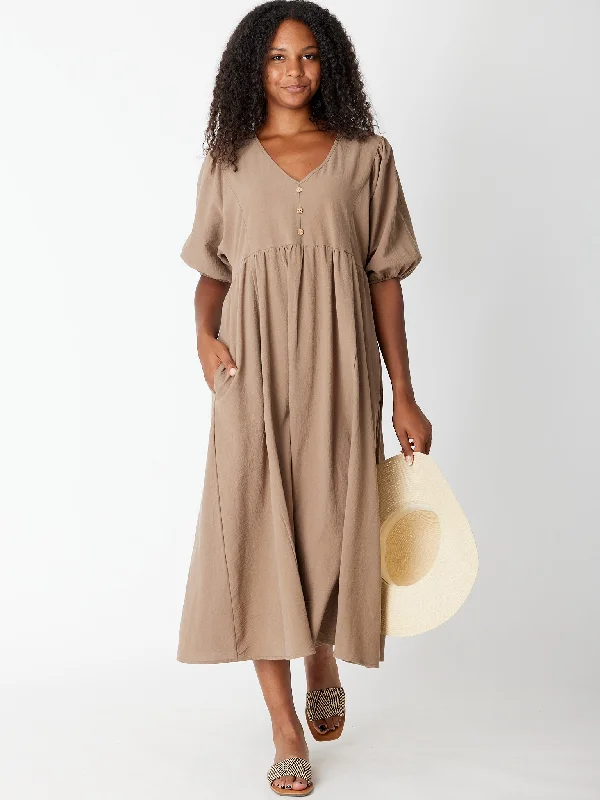 Billow Sleeve Cotton Dress - Latte 27933 A-line unclassified dresses