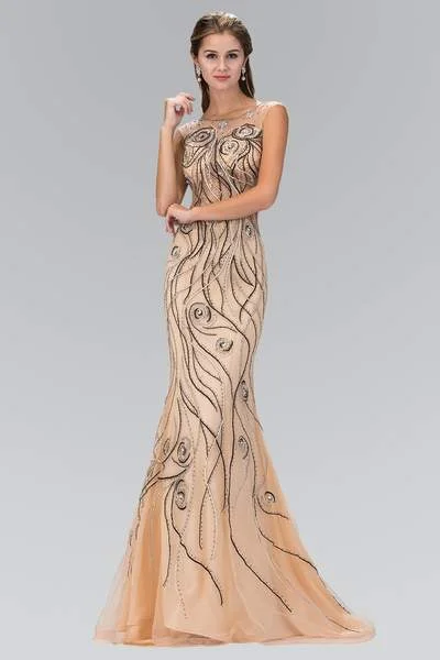 Elizabeth K - Beaded Bateau Neck Mermaid Gown GL2149 - 1 pc Nude In Size S Available Holiday unclassified dresses