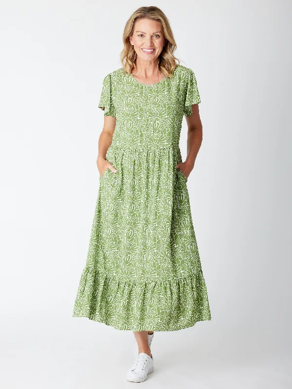 Flutter Slv Tier Dress - Green 30424 Denim unclassified dresses