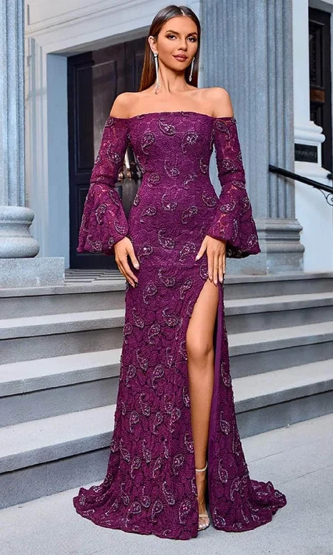 J'Adore Dresses JM207 - Off-Shoulder Flounce Sleeve Beaded Evening Dress Polka dot unclassified dresses