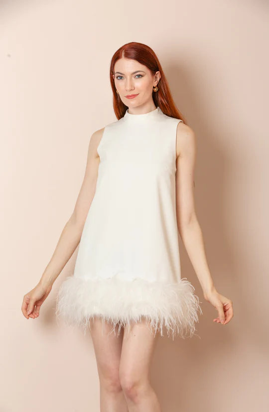 JESSIE LIU Sleeveless Dress with Feathers - White High-end unclassified dresses