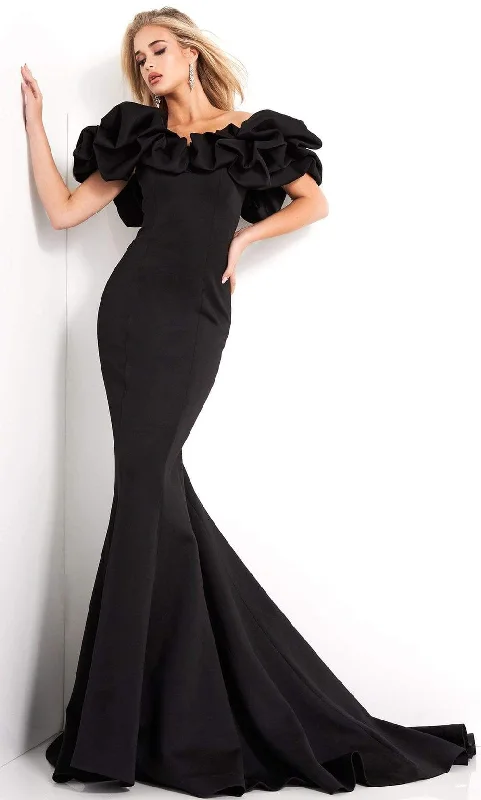 Jovani - Oversized Ruffle Off Shoulder Dress 04368SC - 1 pc Black In Size 8 Available Cocktail unclassified dresses