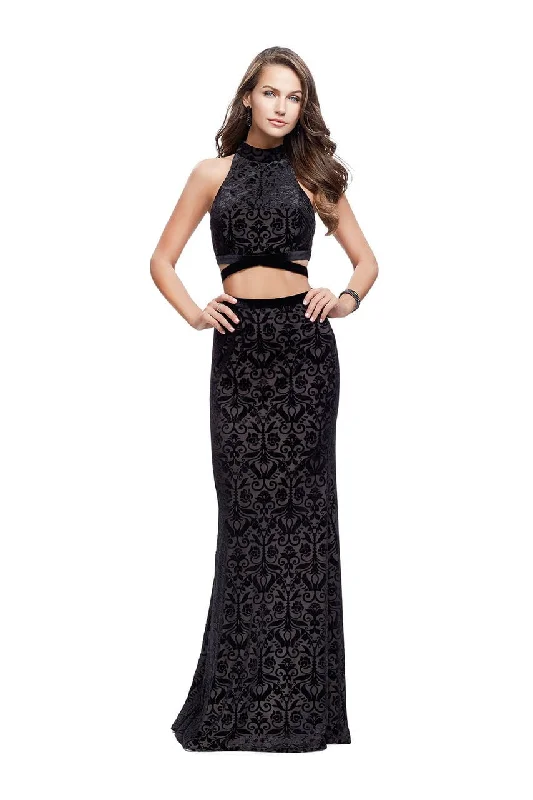 La Femme 25589 Two-Piece High Neck Velvet Brocade Gown - 1 pc Black in size 4 Available Wrap unclassified dresses