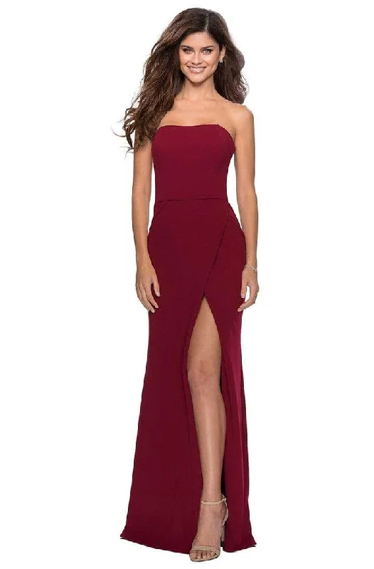 La Femme - Crisscross Strapless Sheath Dress with Slit 28835SC Cocktail unclassified dresses