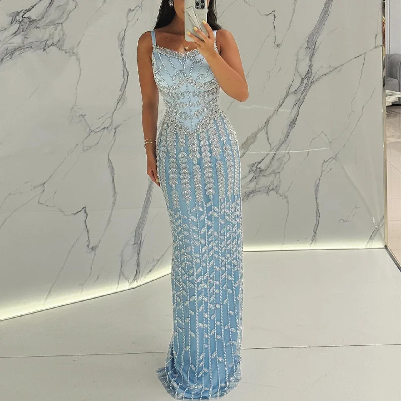 Luxury Beaded Blue Mermaid Evening Dress SS124 Discounted unclassified dresses