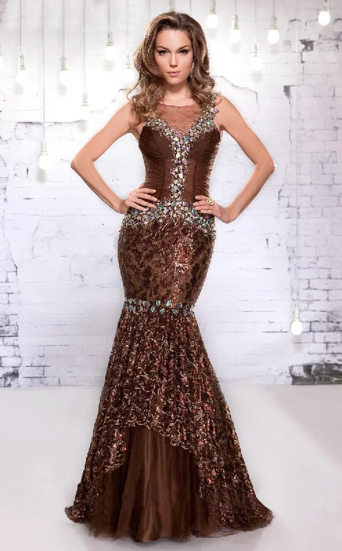 MNM COUTURE 9116 Shimmering Mermaid Evening Dress - 1 pc Brown in Size 4 Available Neutral tone unclassified dresses