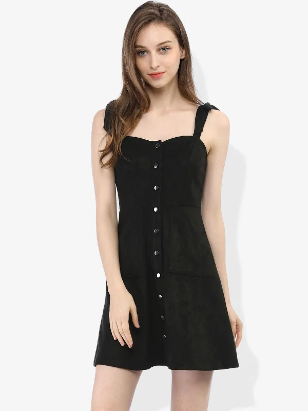 Casual Pinafore Overall Button Down Sleeveless Faux Suede Dress Chic unclassified dresses