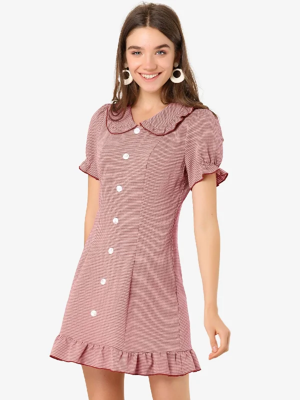 Plaid Gingham Ruffled Retro Peter Pan Collar Dress Street style unclassified dresses