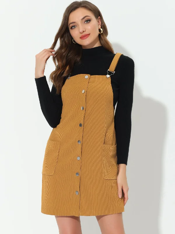 Corduroy Adjustable Straps Button Down Pinafore Overall Dress High-end unclassified dresses