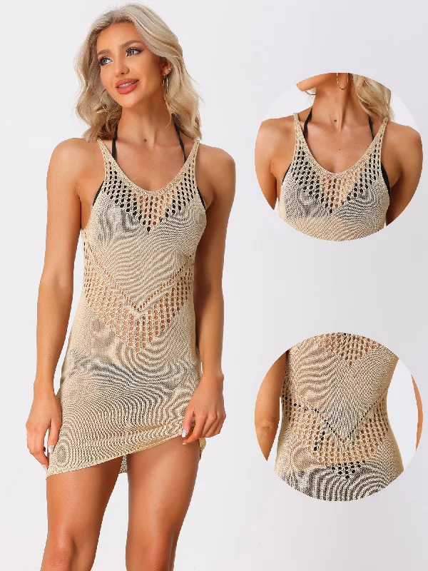 Crochet Hollow Out Bikini Knit Beach Swimsuits Cover Ups Dress Sleeveless unclassified dresses