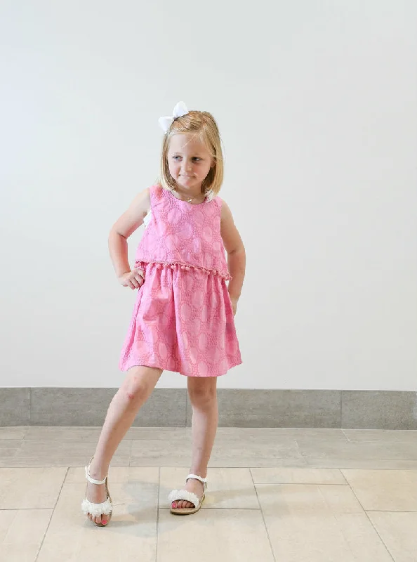 Pretty in Pink Pom Pom Embroidered Dress for Girls Office unclassified dresses