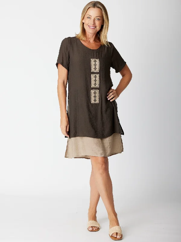 Rectangle Patch Tunic/Dress - 30605 Mocha Beige Chic unclassified dresses