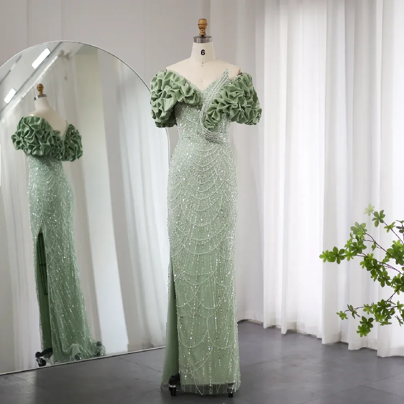 Elegant Off Shoulder Mermaid Sage Green Slit Evening Dress SS288 Lounge unclassified dresses