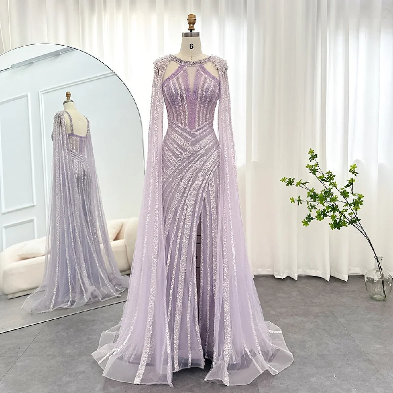 Luxury Crystal Lilac Evening Dress with Cape Sleeves SS203 Engagement unclassified dresses