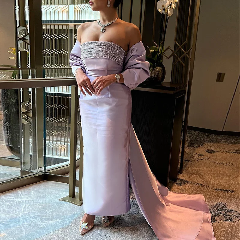 Luxury Lilac Beaded Evening Dress with Bow Cape SS319 High-end unclassified dresses