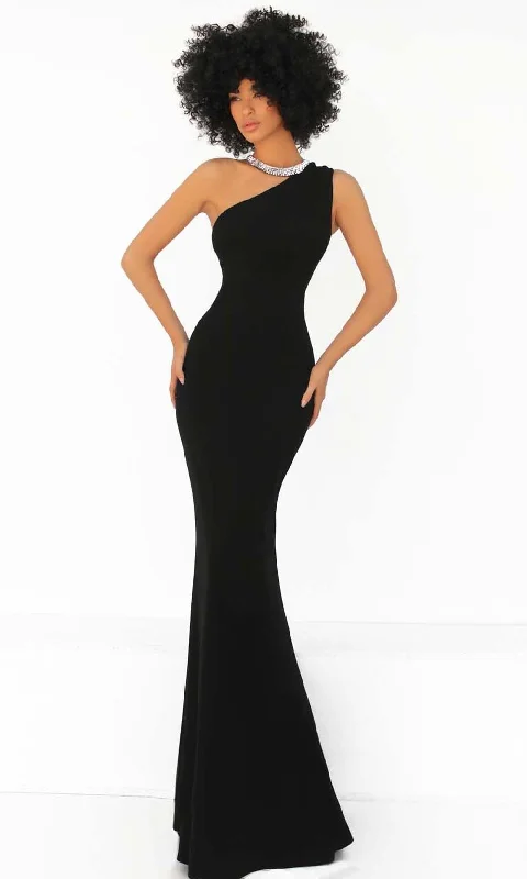 Tarik Ediz - 51015 Asymmetrical Halter Trumpet Evening Dress Striped unclassified dresses