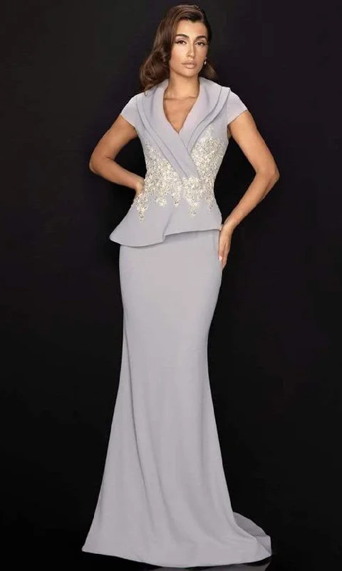 Terani Couture - Cap Sleeve Surplice Collar Appliqued Gown 2011M2135 Petite unclassified dresses