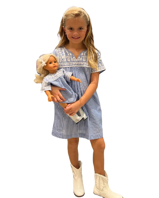 The Aubrey Embroidered Blue and White Cotton Dress For Girls Luxury unclassified dresses