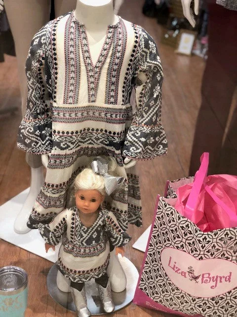 The Neely Girl's Embroidered Jacquard Tunic Dress White and Black Stripe Discounted unclassified dresses