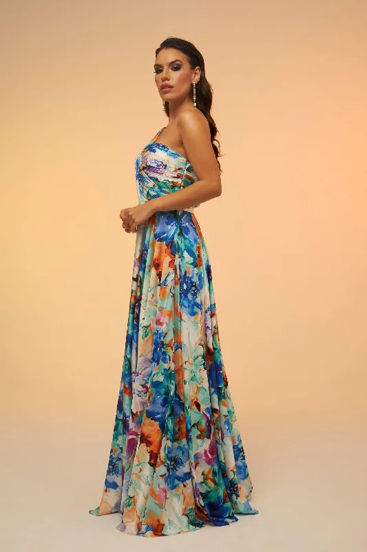 Angelino Saks Printed Single Sleeve Long Evening Dress Best floral dresses for tall women