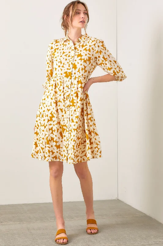 Camel Floral Button Down Dress Hot new arrivals in floral dresses